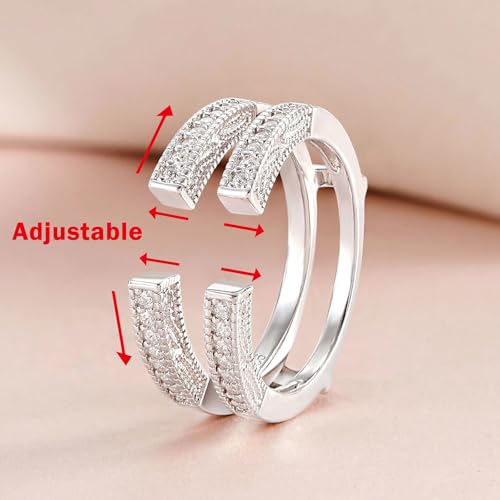 SHELOVES Vintage Open Ring Guard Enhancer Wrap for Engagement Ring CZ Women | White Gold Plated Wedding Bands Adjustable Rings AAAAA Round Cut Cubic Zirconia 5-12