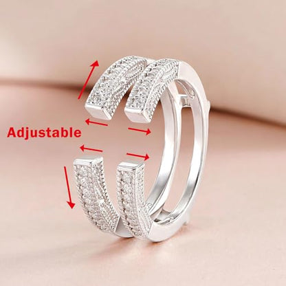 SHELOVES Vintage Open Ring Guard Enhancer Wrap for Engagement Ring CZ Women | White Gold Plated Wedding Bands Adjustable Rings AAAAA Round Cut Cubic Zirconia 5-12