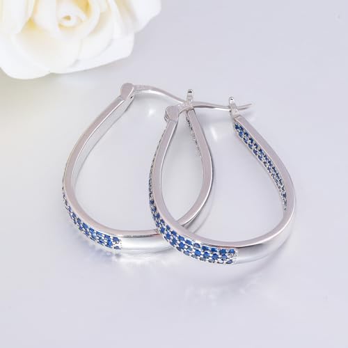 925 Sterling Silver Post Hoop Earrings for Women Gilrs Multcolors Cubic Zircon Hoops 14K Gold Plated Oval Chunky Hoop Earrings Jewelry Gift for Mothers Day/July 4th/Wedding/Party/Christmas - color: Navy blue