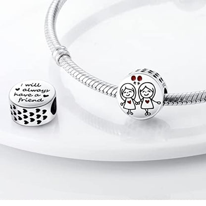 MULA 925 Sterling Silver Charms for Bracelets and Necklace Family Pendants | Airplane Travel Dangle Beads Family Tree Jewelry Charms for Women - color: Friendship Forever Charm