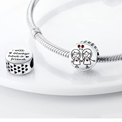 MULA 925 Sterling Silver Charms for Bracelets and Necklace Family Pendants | Airplane Travel Dangle Beads Family Tree Jewelry Charms for Women - color: Friendship Forever Charm