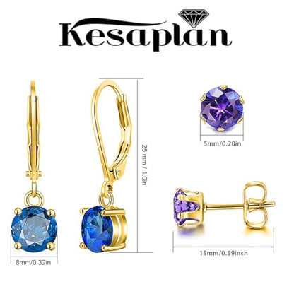 Multicolor Crystal Dangle Studs Earrings Set for Women 925 Silver Hypoallergenic Dangle Earrings Leverback Drop Earring Fashion Cubic Zirconia Leverback Stud Earring Sets Trendy Cubic Zirconia Jewelry Gifts for Women - style: 12-G