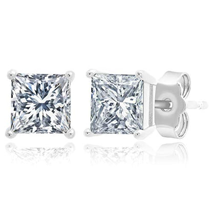 MAX + STONE Plated Sterling Silver Cubic Zirconia Stud Earrings (Round & Princess) - size: 5MM, style: Princess