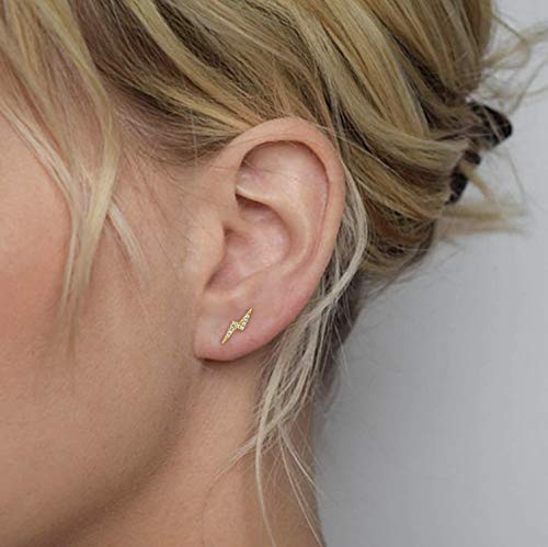 Altitude Boutique Cubic Zirconia Lightning Bolt Earrings | CZ Gold Stud Earrings for Women | Hypoallergenic Geometric Punk Earrings - color: Silver