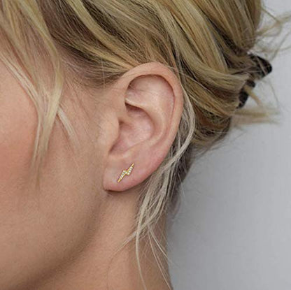 Altitude Boutique Cubic Zirconia Lightning Bolt Earrings | CZ Gold Stud Earrings for Women | Hypoallergenic Geometric Punk Earrings - color: Silver