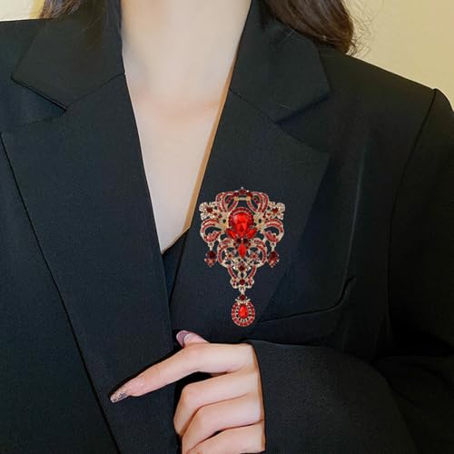 YOQUCOL Retro Austrian Crystal Big Brooch Pin for Women Large Flower Shape Brooches Lapel Pins for Sweater,Coat Dress Accessories - color: A-Red