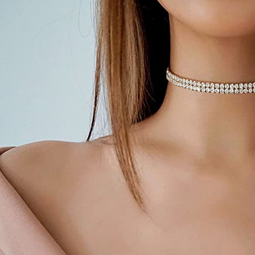Luxval Tennis Necklace 14K Gold Plated Rhinestone Butterfly Choker Necklaces for women Dainty Zirconia Cut Faux Diamond chain 3mm - color: Rose Gold-2Row
