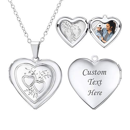 U7 Women Locket Necklace, Heart Photo Lockets Hold Picture, Gift Box Packed | Gold/Silver/Rose Locket Charm, Custom Picture and Engravement Heart Pendant, 20" Chain, Personalized Gift for Mom Wife Friend - color: 03# Platinum*2 Heart