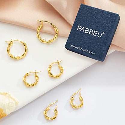 PABBEU 925 Sterling Silver Small Hoop Earrings Set for Women Hypoallergenic | 3Pairs Cubic Zirconia Small Huggie Hoop Earrings Set 13/15/20mm,Nickel-Free Lightweight Comfortable Sleeper Earrings Gift Set - color: 13/15/20mm M Gold