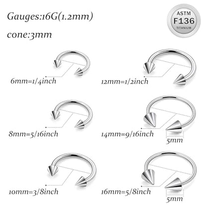 Ruifan 20G 18G 16G 14G 12G Horseshoe Nose Ring Titanium Septum Rings Piercing Jewelry Cartilage Conch Helix Rook Lip Tragus Earring Hoop Eyebrow Retainer For Women Men 6mm 8mm 10mm 12mm 14mm 16mm 19mm - size: Spike: 16G - 8MM
