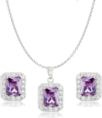 Jewelry Sets for Women Costume Jewelry Sets Wedding Jewelry Set with Necklace and Earring for Bride Bridesmaid Jewelry - color: Purple
