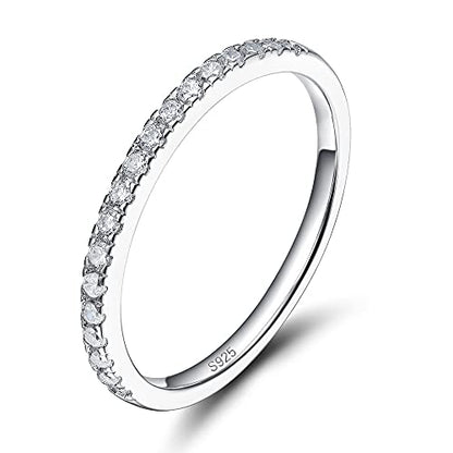 EAMTI 2mm 925 Sterling Silver Wedding Band Half Eternity Stackable Engagement Ring Size 3-13 - color: Silver