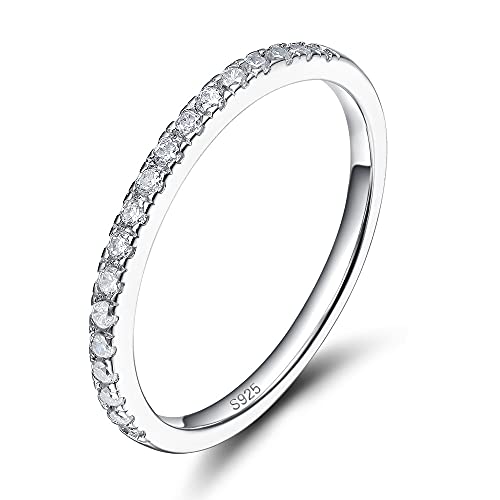 EAMTI 2mm 925 Sterling Silver Wedding Band Half Eternity Stackable Engagement Ring Size 3-13 - color: Silver