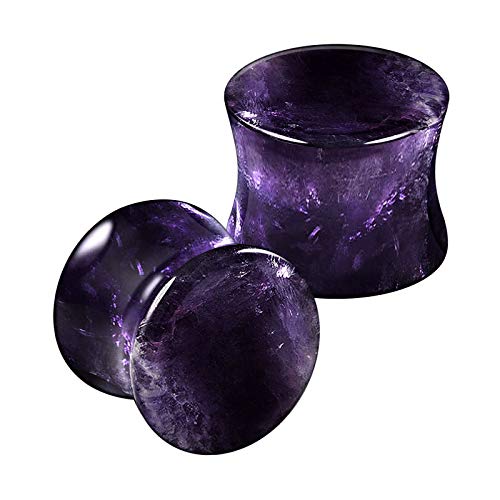 Organic Stone Amethyst Double Flared Saddle Ear Gauge Double Flare plugs Stretcher Lobe Earring Piercing Jewelry Choose Sizes - color: 2pcs-00g (10mm)-Stone