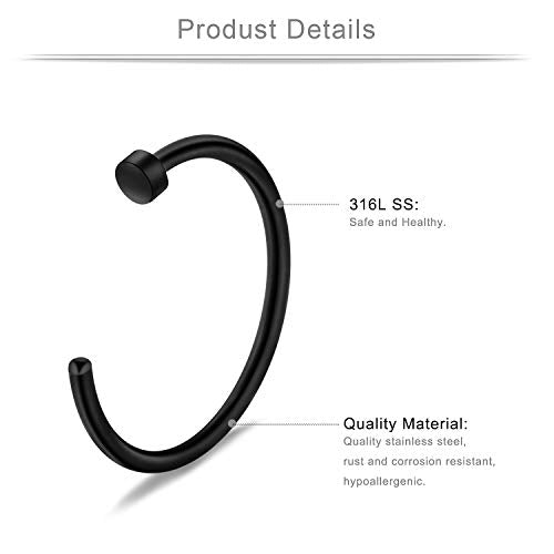 6-18pcs 18 Gauge Stainless Steel Body Jewelry Piercing Earrings Lip Nose Hoop Ring Unisex 6mm 8mm 10mm - color: 18PCS - Black