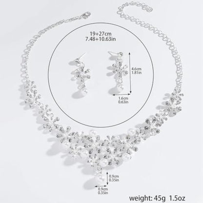 Dainty Faux Pearl Crystal Rhinestone Pendant Necklace Drop Earrings Set for Women,Sparkling Statement Necklace Earrings Romantic Wedding Bridal Jewelry Set