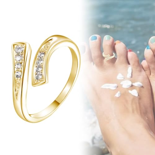 Toe Ring for Women Cute Adjustable Big Toe Rings Non-Tarnish Diamond Jewelry Waterproof Stainless Steel Toe Rings Plated Triple Moonstone Snake Knot Simple Band - color: Gold