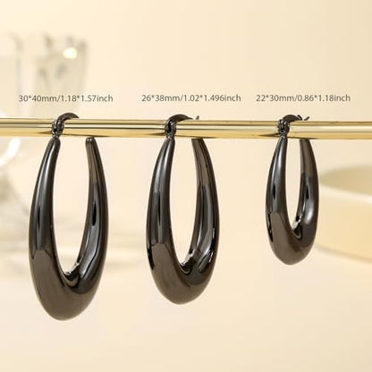 PABBEU Chunky Silver Hoops Earrings for Women Hypoallergenic | Lightweight 925 Sterling Silver Oval Hoop Earring, Sterling Silver Thick Hoop Earrings for Women Gift 25/28/30/38/40mm - color: black 40mm/ 1.57in