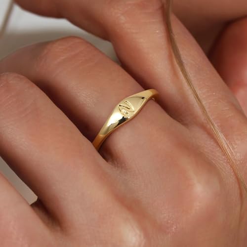 14K Gold Filled Ring Gold Initial Ring Dainty Gold Simple Letter Band Rings Signet Stackable Pinky Alphabet Thin Gold Thumb Rings for Women Non Tarnish Size 6 7 8 9 10 - style: N