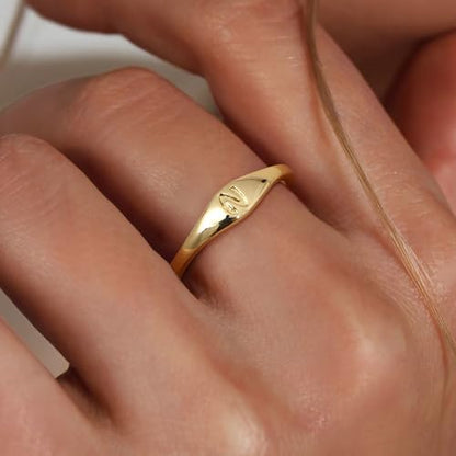 14K Gold Filled Ring Gold Initial Ring Dainty Gold Simple Letter Band Rings Signet Stackable Pinky Alphabet Thin Gold Thumb Rings for Women Non Tarnish Size 6 7 8 9 10 - style: N
