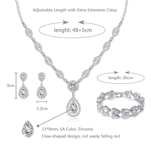 GULICX AAA Cubic Zirconia CZ Silver Plated Base Women's Party Jewelry Set Earrings Pendant Necklace - color: White Set