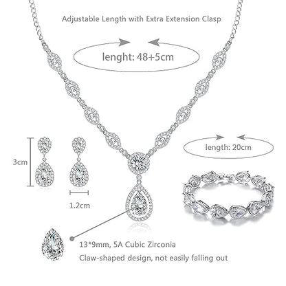 GULICX AAA Cubic Zirconia CZ Silver Plated Base Women's Party Jewelry Set Earrings Pendant Necklace - color: White Set