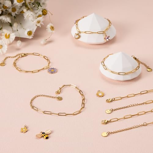 UMAOKANG 10PCS 6.5" Gold Paperclip Bracelet Chain Bulk for Jewelry Making | PVD Gold Plated Stainless Steel Bracelets Adjustable Hand Chain Bracelet Set - color: 10pcs Gold