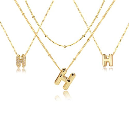 stino 4PCs Bubble Initial Letter Necklace Set, No Tarnish 14K Gold Plated Alphabet Pendant, Jewelry for Women - style: H