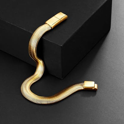Mens Bracelet-Stainless Steel Magnetic Clasp Franco Chain Bracelets for Men - color: D-Gold