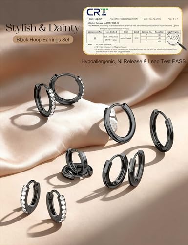 Jstyle Small Gold Hoop Earrings for Women, CZ/Plain Hoops Earring Stacks | Hypoallergenic Earing Hoops for Sensitive Ears, Secure Clasps, Huggie Earrings Stack Set for Cartilage, 14K Gold/Silver/Black - color: Black Tone