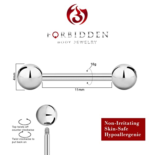 Forbidden Body Jewelry nipple barbell, nipple bars, silver nipplerings piercing Surgical Steel 8g - 18g Straight Barbell Body Jewelry (Sold Individually) - style: 16G 11mm (7/16") 4mm Balls