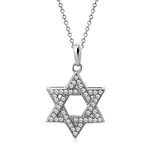 My Daily Styles 925 Sterling Silver Jewish Star of David White CZ Pendant Necklace - color: White