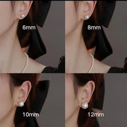 925 Sterling Silver Pearl Stud Earrings for Women, Hypoallergenic Silver Pearl Earrings Everyday Jewelry - size: 6mm