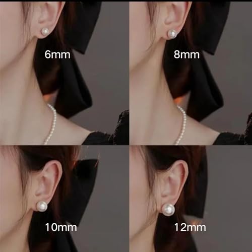 925 Sterling Silver Pearl Stud Earrings for Women, Hypoallergenic Silver Pearl Earrings Everyday Jewelry - size: 12mm