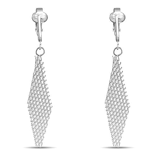 Silver Clip On Earrings For Women, They Look Pierced, Don't Pinch & Won't Fall Off, Hypoallergenic & Lightweight - color: Silver Chain Mail