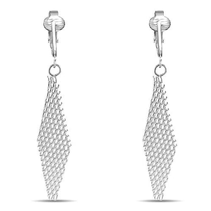 Silver Clip On Earrings For Women, They Look Pierced, Don't Pinch & Won't Fall Off, Hypoallergenic & Lightweight - color: Silver Chain Mail