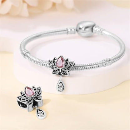 Pandach 925 Sterling Silver Charms for Bracelet&Necklace Dangle Pendant Bead with 5A Cubic Zirconia Stones,Jewelry Beads Gifts for Women - style: Lotus flower Charm