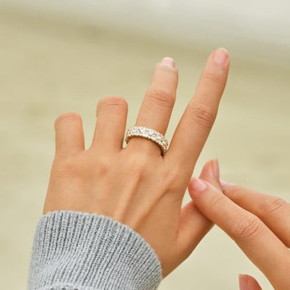 STORYJEWELLERY Eternity Band Rings for Women, Heart Ring, Gold Plated Wedding Bands for Women, Purity Ring, Cubic Zirconia Travel Rings