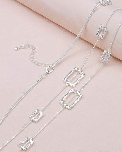 Silver Chunky Statement Necklaces Long Layered Necklaces for Women - color: silver