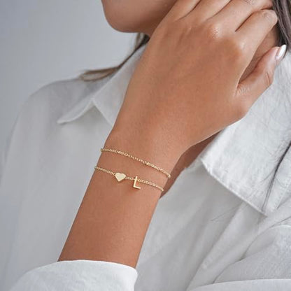 Gold Initial Bracelets for Women Trendy, Dainty Layered 14K Gold Plated Heart Letter Charm Bracelets, letter beads for name bracelets Jewelry Gifts - color: Gold-I
