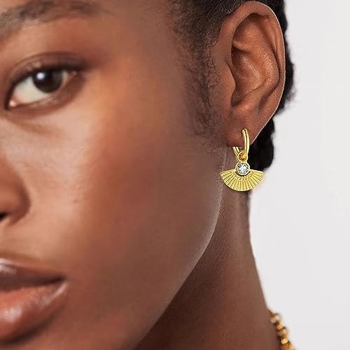 Gold Small Hoop Earrings for Wome | 14K Gold Plated Dainty Small Huggie Earrings S925 Sterling Silver Post Lightweight Drop/Dangle Huggie Earrings - color: Fan Shape