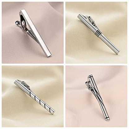 wynameleri Tie Pins for Men Silver Black 3 Pcs 10 PCS Short Tie Clip Set 2.3, 2.4 Inch Business Shirt Necktie Pinch for Men - color: T0310007