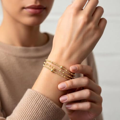 14K Gold Plated Beaded Bracelets Stack Set for Women,Stretch Boho Ball Jewelry Friendship Trendy - color: 3Pcs