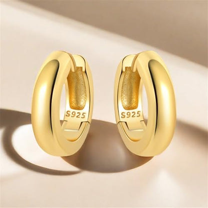 Sterling Silver 18K Gold Plated Women's Earrings Hypoallergenic Hoops, Dainty Trendy Jewelry Gift - color: Golden | Textured Versatile Basic Earrings