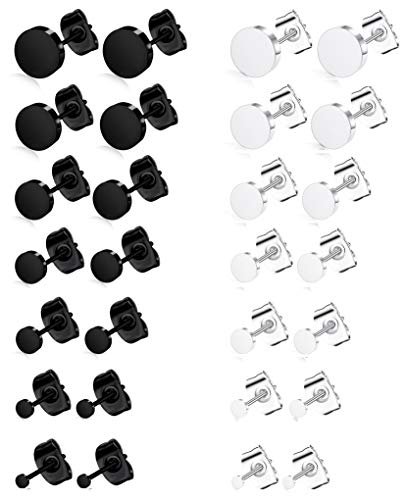 14 Pairs Stainless Steel Ball Stud Earrings Barbell Cartilage Tragus Helix Ear Piercing For Men Women 2-8mm Silver Black - style: C:7 Pairs Black and 7 Pairs Silver