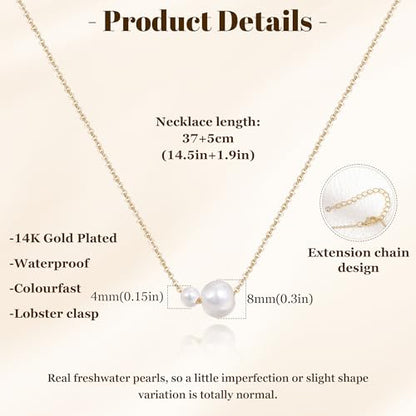Gold Pearl Necklaces for Women Trendy, 14K Gold Plated Dainty Necklace Simple Single Double Layered Pearl Pendant Necklaces for Women Wedding Birthday Jewelry Gifts - color: 1-Double Pearl - Gold