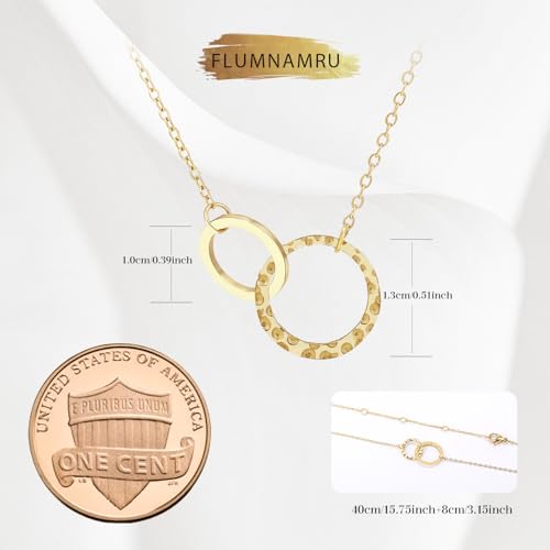 Minimalist Stainless Steel Single or Two Circular Hammered Texture Pendant Necklace for Women, 14K Gold/Silver/Rose Gold Plated Hypoallergenic Stackable Layered Collarbone adjustable Chain Necklace, Dainty Layering Necklace Jewelry Gift - style: Gold Two