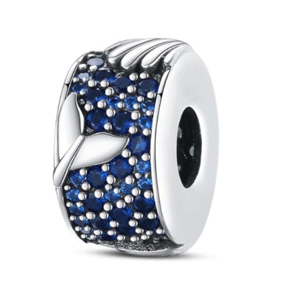 Heart Charm Clip Lock Spacer Stopper Charm Bead Bracelet 925 Sterling Silver Charms Safety Chain for Pandora Bracelets - color: Oocean