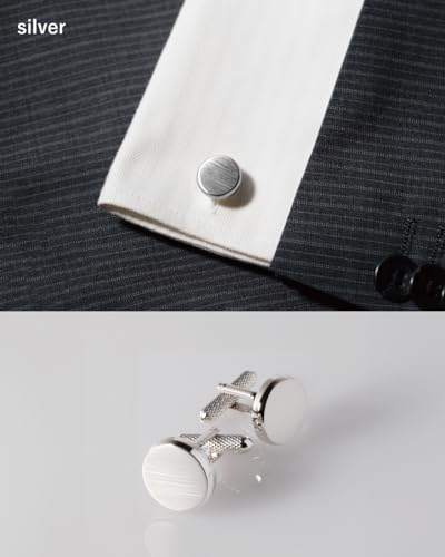 [TAVARAT] Cufflinks for Men cuff links mens classic round shape Black Silver Light Gold Tps-177 - style: silver (Tps-177)