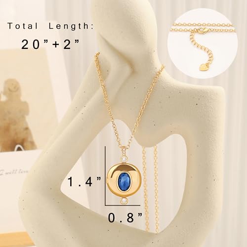 Aobei Pearl 18K Gold Plated Moon Star Lion Evil Eye Love Heart Cross Pendant Necklace Medallion Paperclip Chian Choker Layering Jewery for Women - color: Blue CZ Locket
